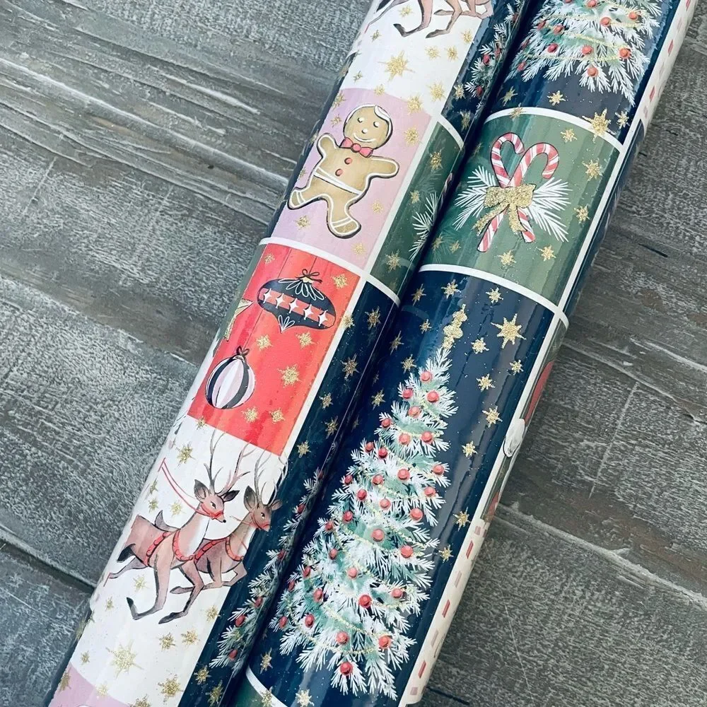 Vintage Patchwork Nostalgic Santa Joy Wrapping Paper Gift Wrap Roll
